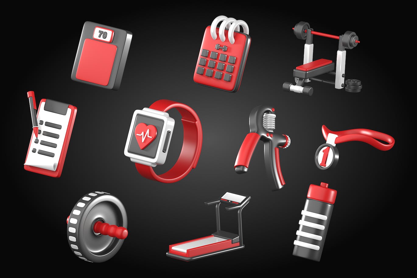 3D健身房和健身图标v1 3D Gym and Fitness Icon Vol 1 图标素材 sucaiwan.com