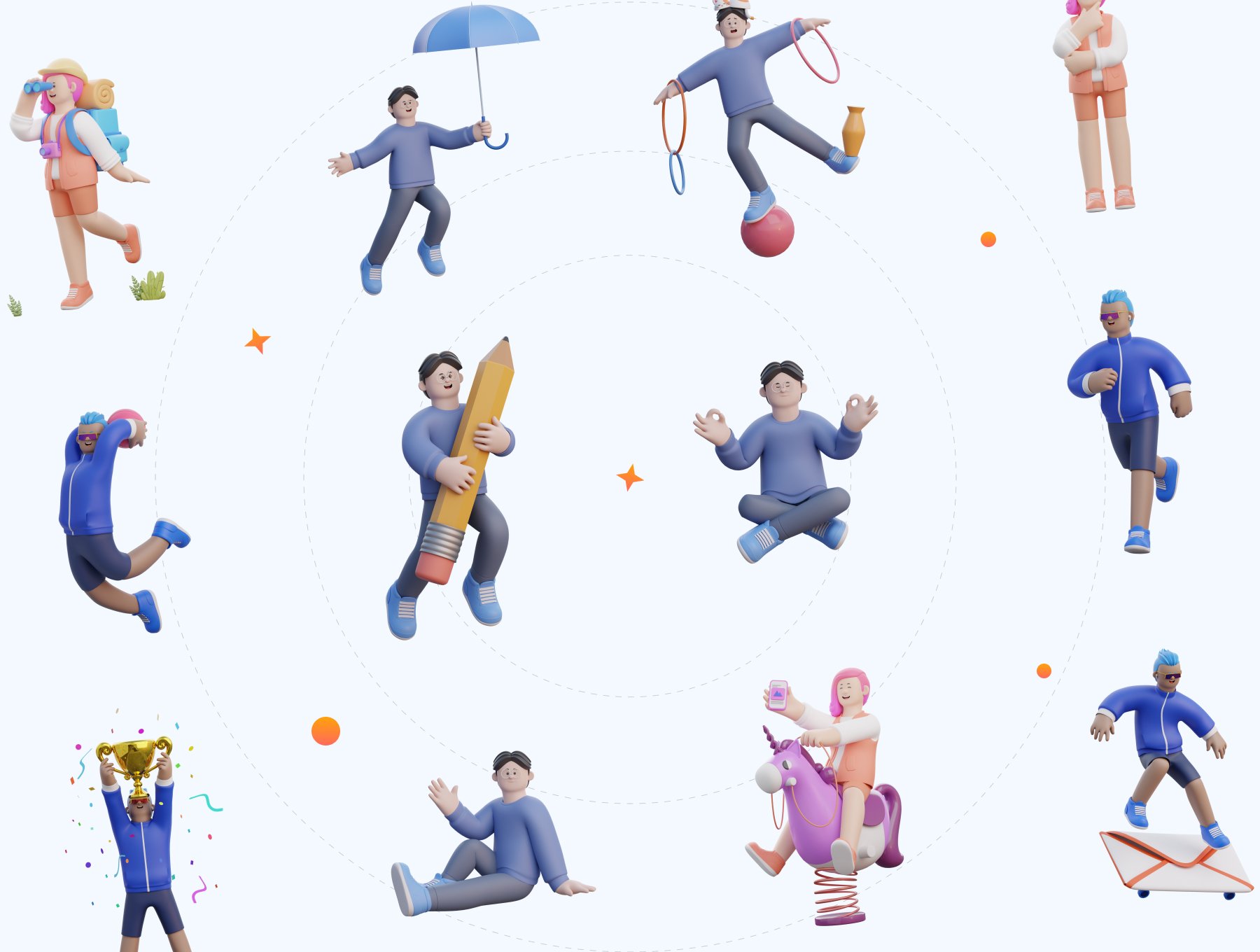 高质量三维渲染卡通度假游玩娱乐3D人物角色素材 Aisha – Holiday 3D Character Pack 图标素材 sucaiwan.com