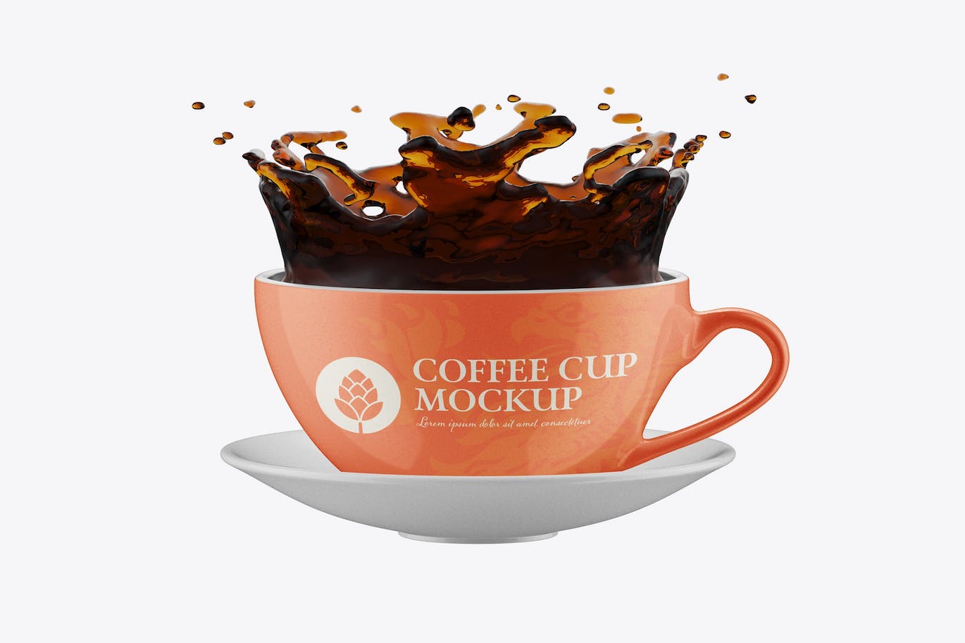 托盘咖啡杯品牌设计样机 Colorfull Coffee Cup with Splash Mockup 样机素材 sucaiwan.com