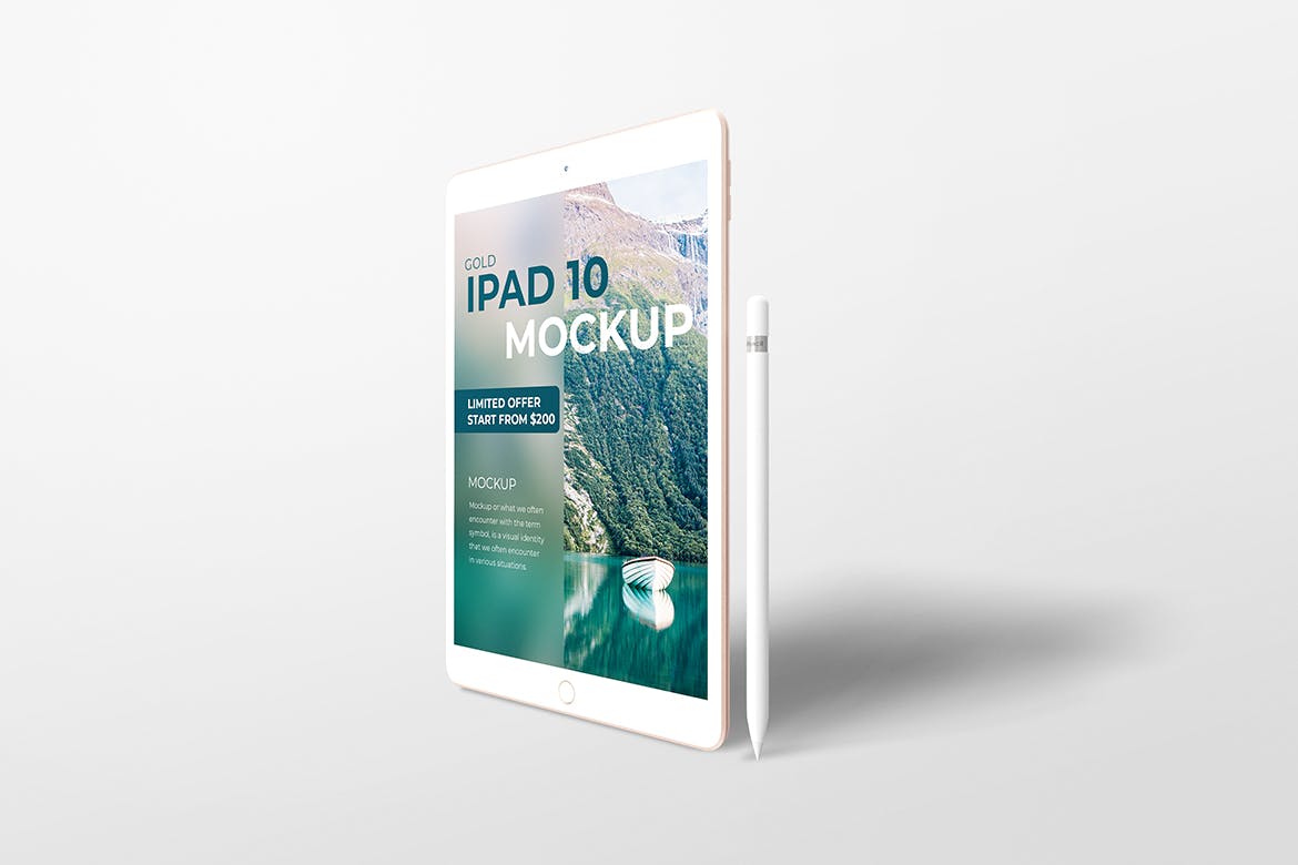 金色苹果iPad 10平板电脑样机 Gold Apple iPad 10 Mockup 样机素材 sucaiwan.com