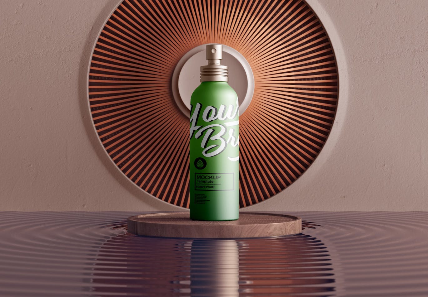 金属化妆品喷雾瓶设计展示场景样机 Metallic Cosmetic Spray Bottle Scene Mockup 样机素材 sucaiwan.com