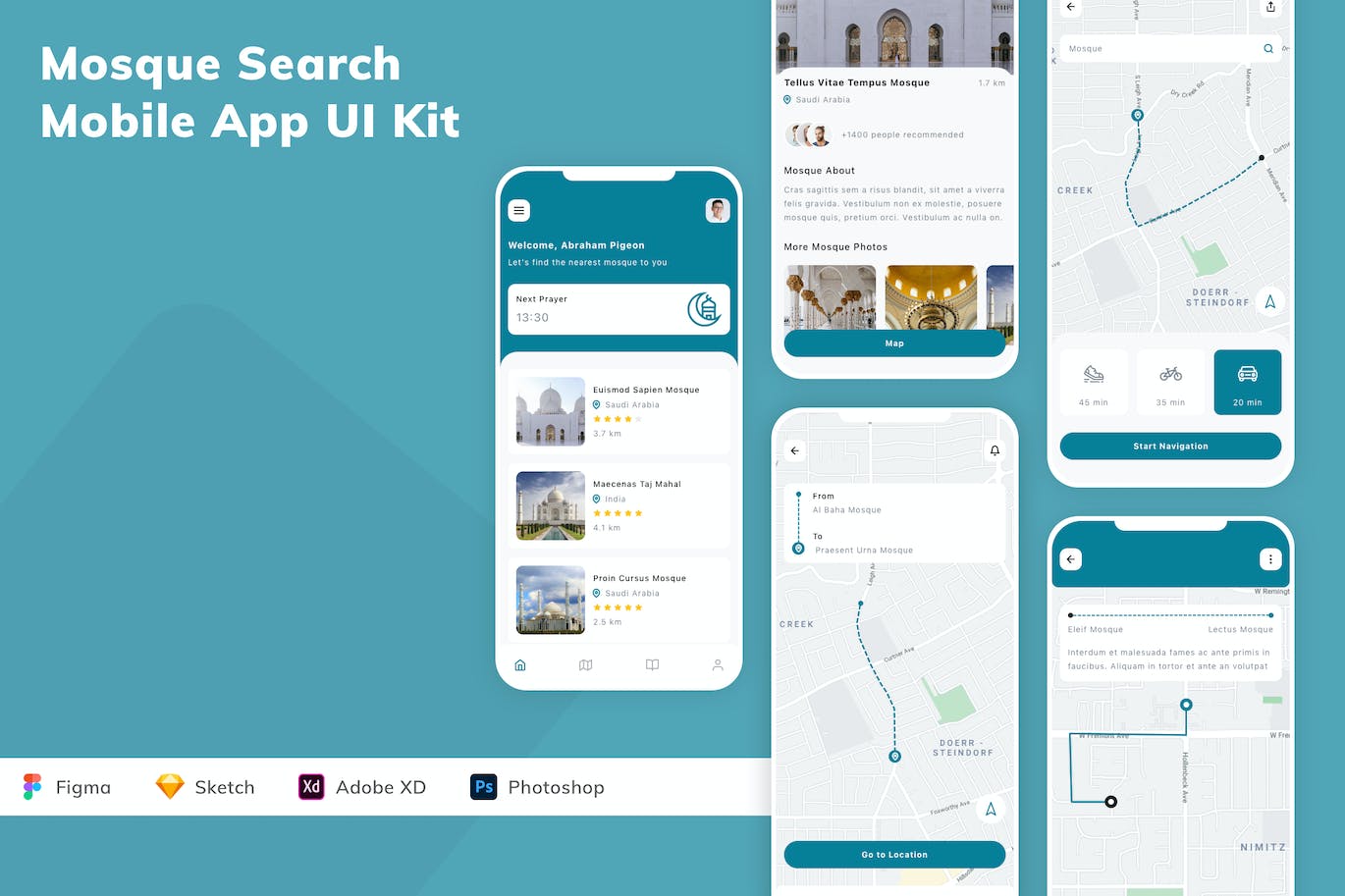 清真寺查询应用程序App设计UI工具包 Mosque Search Mobile App UI Kit APP UI sucaiwan.com