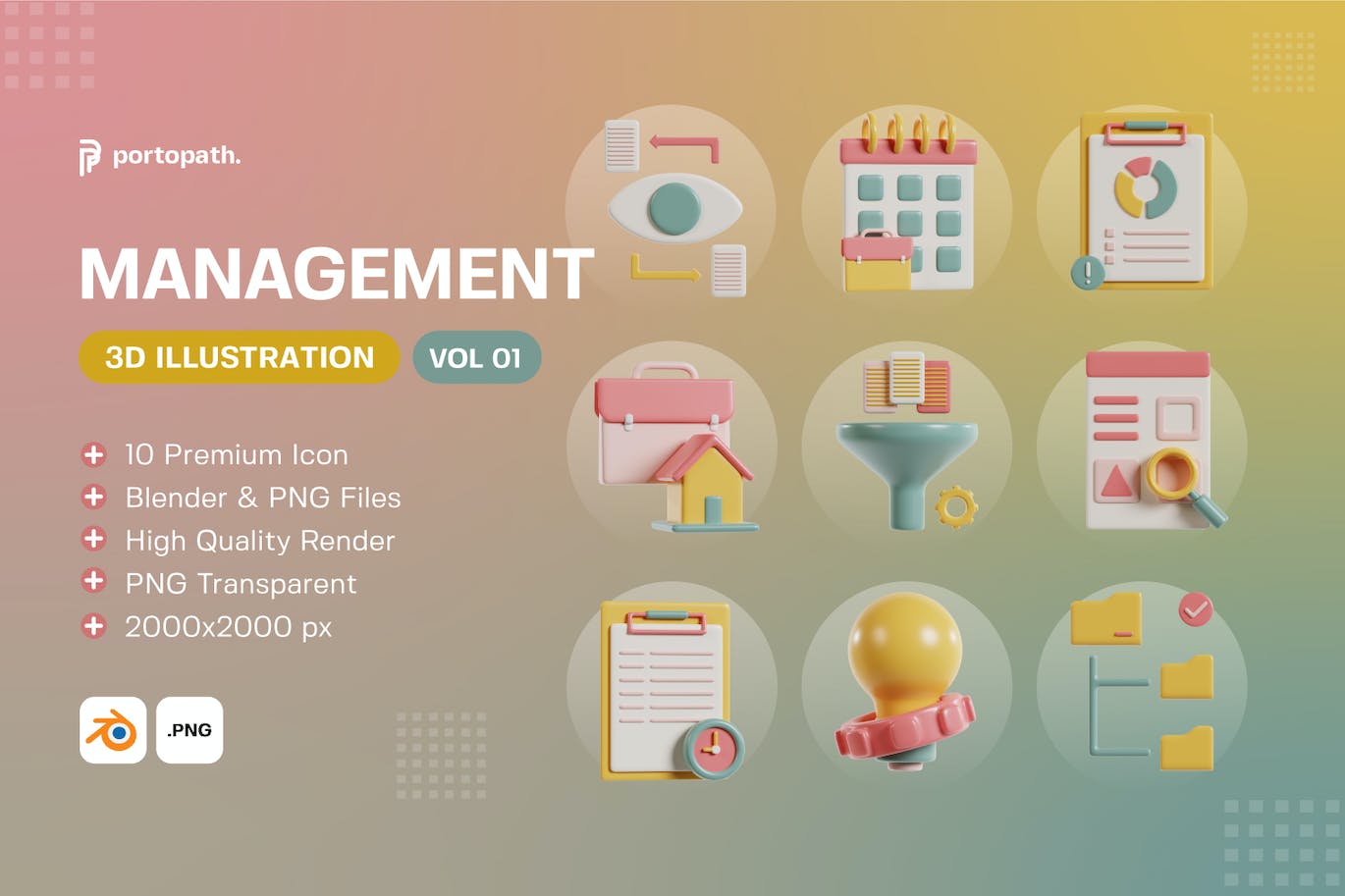 3D管理图标v1 3D Management Icon Vol 1 图标素材 sucaiwan.com