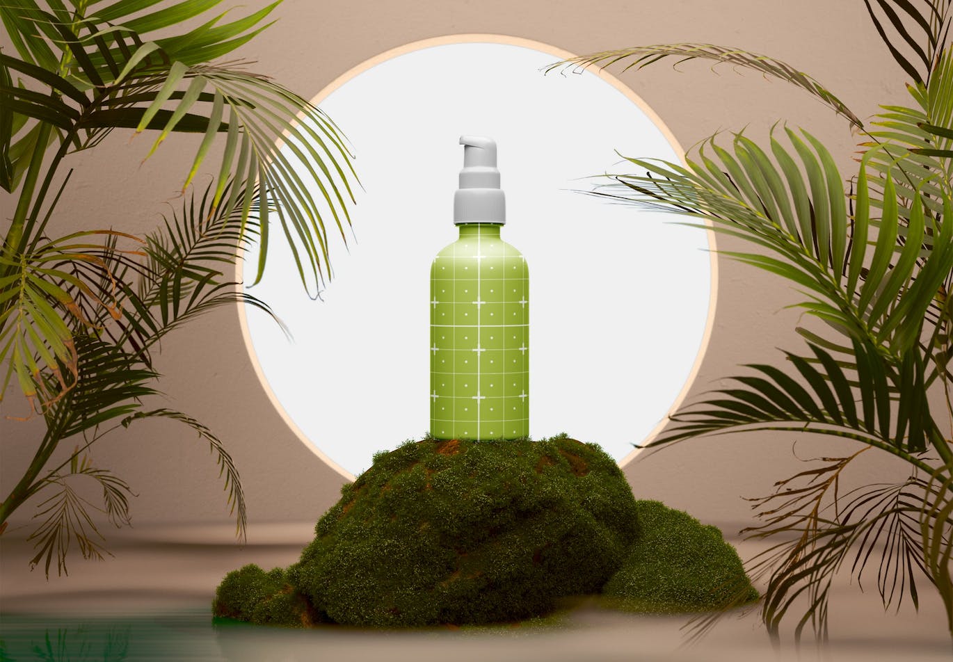 塑料化妆品喷雾瓶场景样机 Plastic Cosmetic Spray Bottle Scene Mockup 样机素材 sucaiwan.com