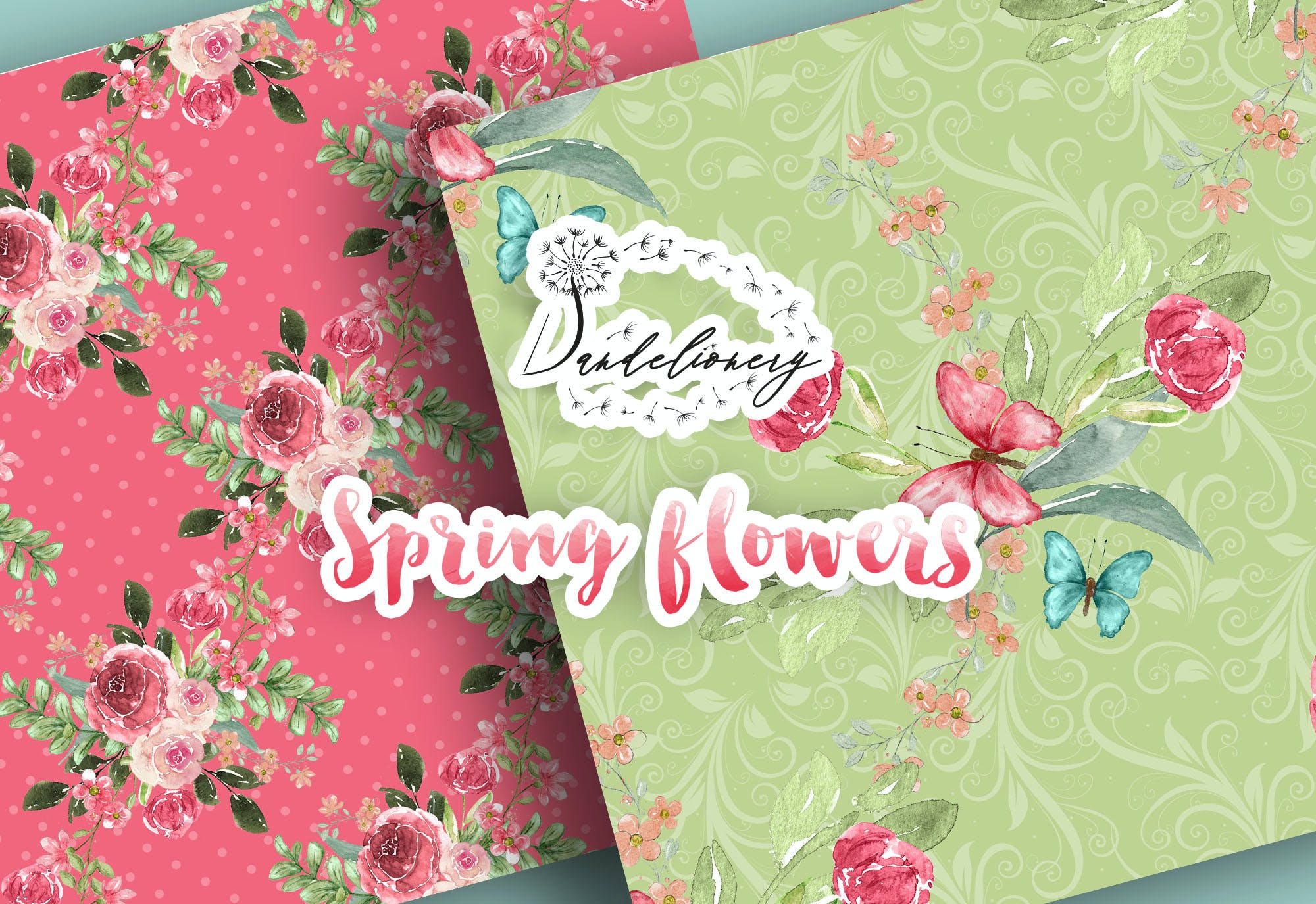 水彩春天花朵数码纸图案素材包 Spring flowers digital paper pack 设计素材 sucaiwan.com