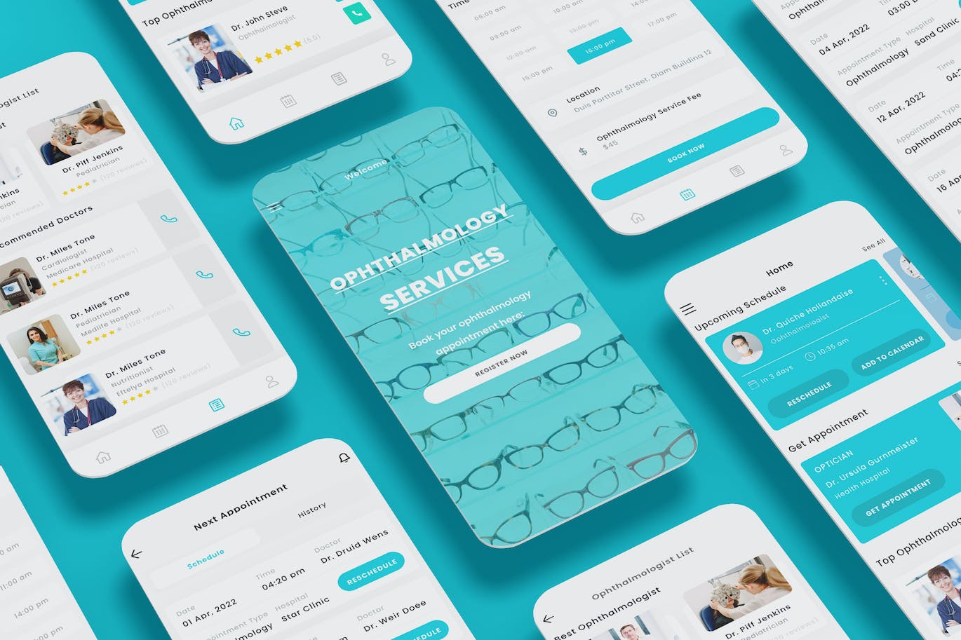 眼科医生和眼科医疗诊所应用程序UI套件 Oculist & Ophthalmology Medical Clinic App Ui kit APP UI sucaiwan.com