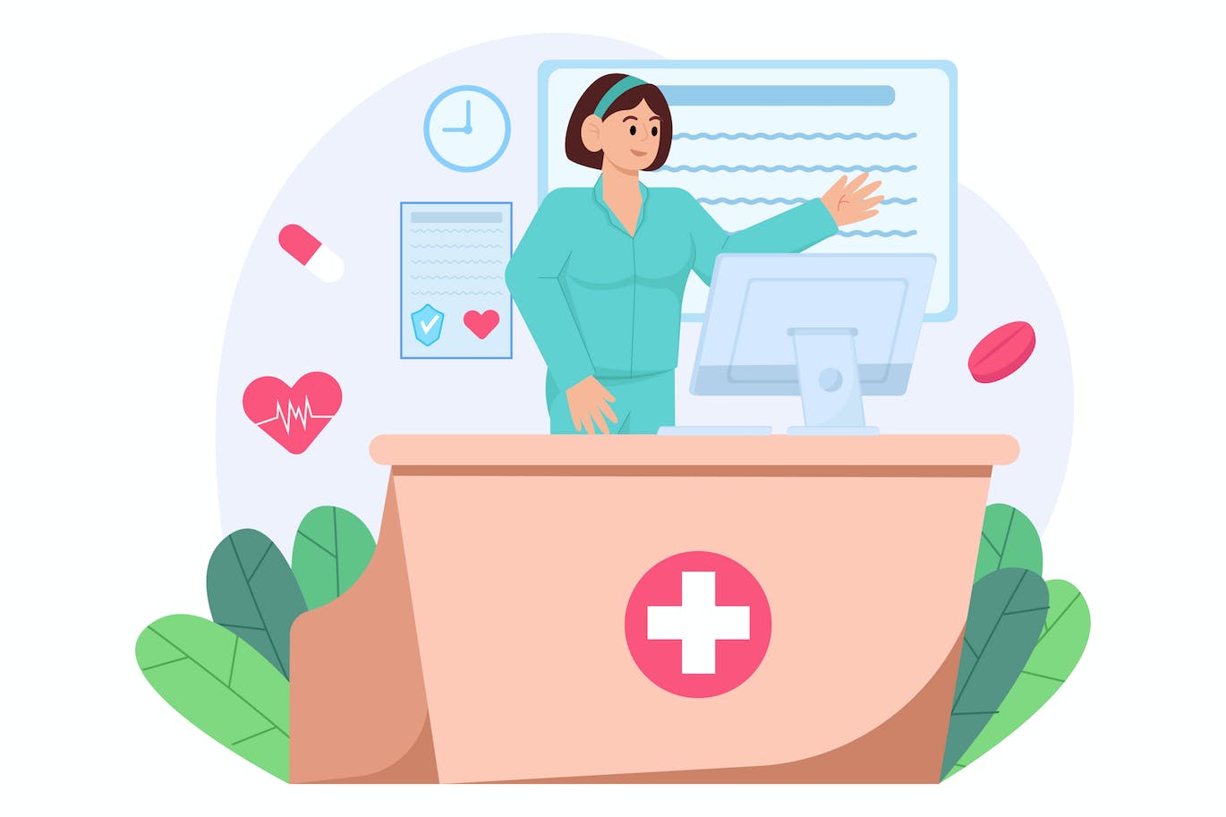 医院服务站管理矢量插画 Hospital Administration Illustration 图片素材 sucaiwan.com