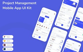 项目管理App应用程序UI工具包素材 Project Management Mobile App UI Kit