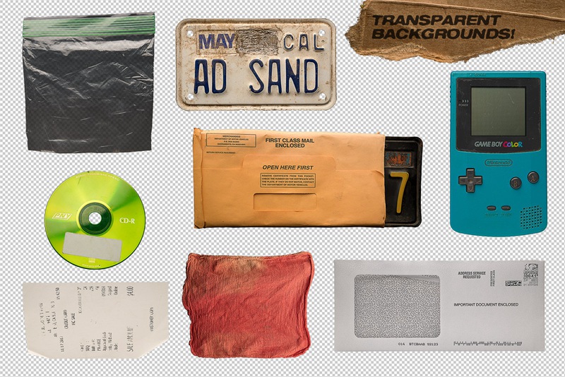 20+复古嘻哈纸壳纸张撕裂货币纹理塑料袋划痕纹理 Junk Pack | 20+ Items/Textures 图片素材 sucaiwan.com
