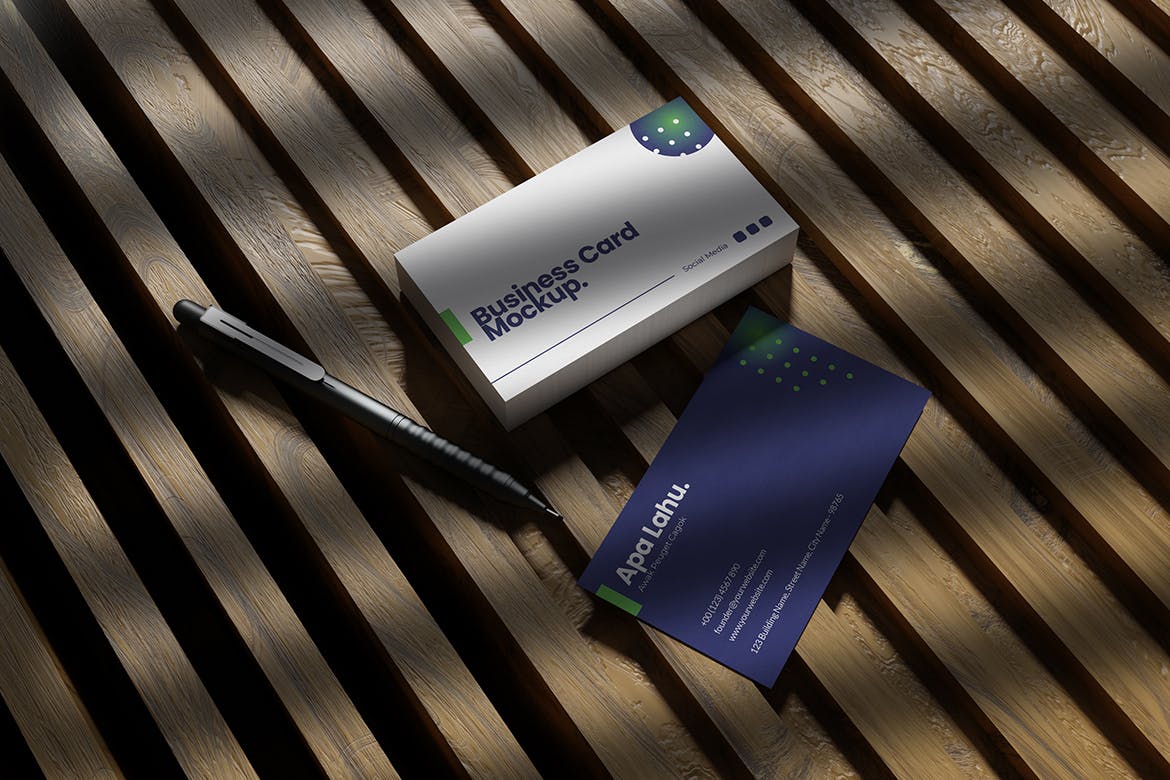 带有阴影叠加的逼真名片效果图样机 Realistic Business Card Mockup with Shadow Overlay 样机素材 sucaiwan.com