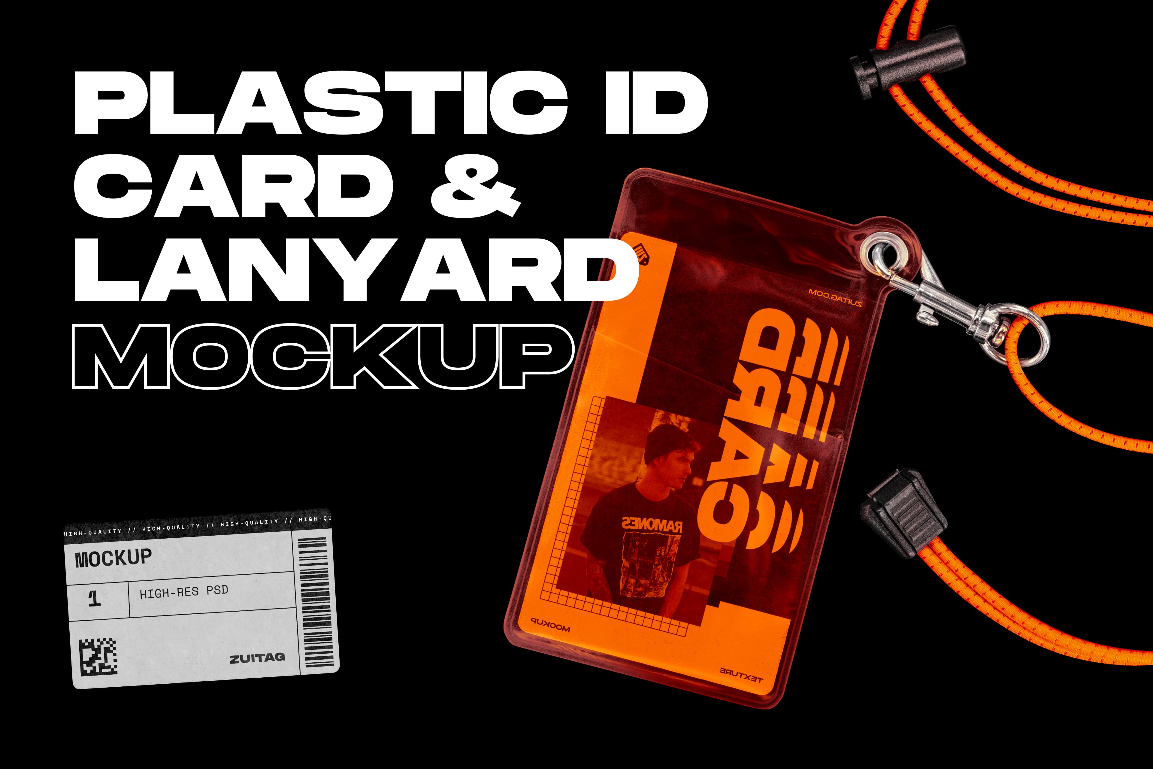 塑料身份证和挂绳样机 PLASTIC ID CARD AND LANYARD MOCKUP 样机素材 sucaiwan.com