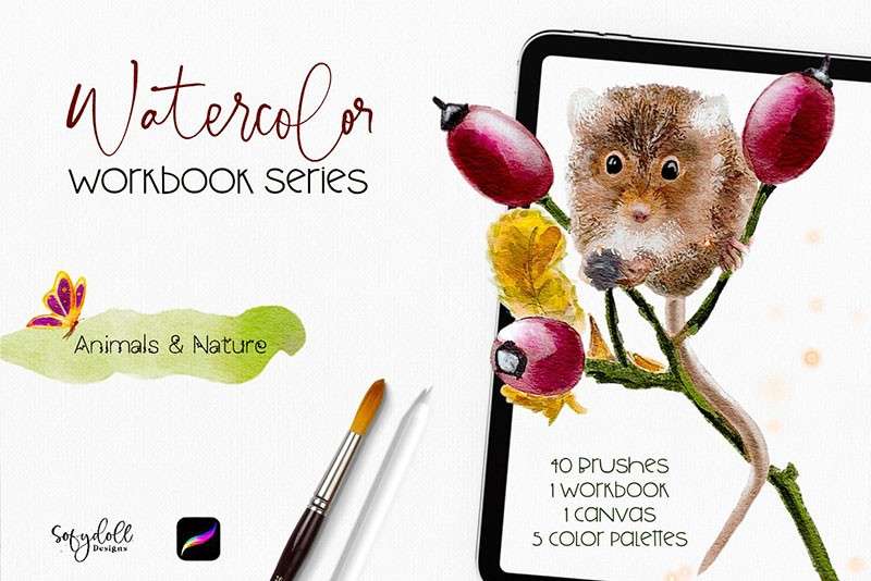 自然与动物水彩绘本Procreate笔刷 笔刷资源 sucaiwan.com