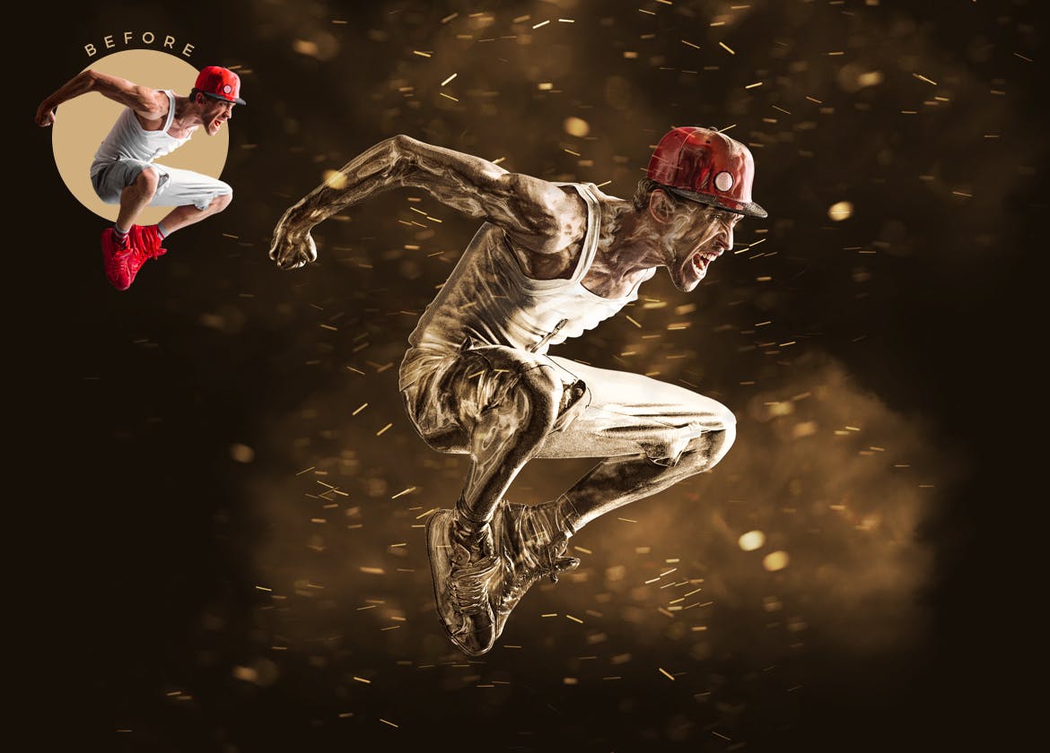 金色漆面效果照片处理PS动作 Gold Fantasy Photoshop Action 插件预设 sucaiwan.com