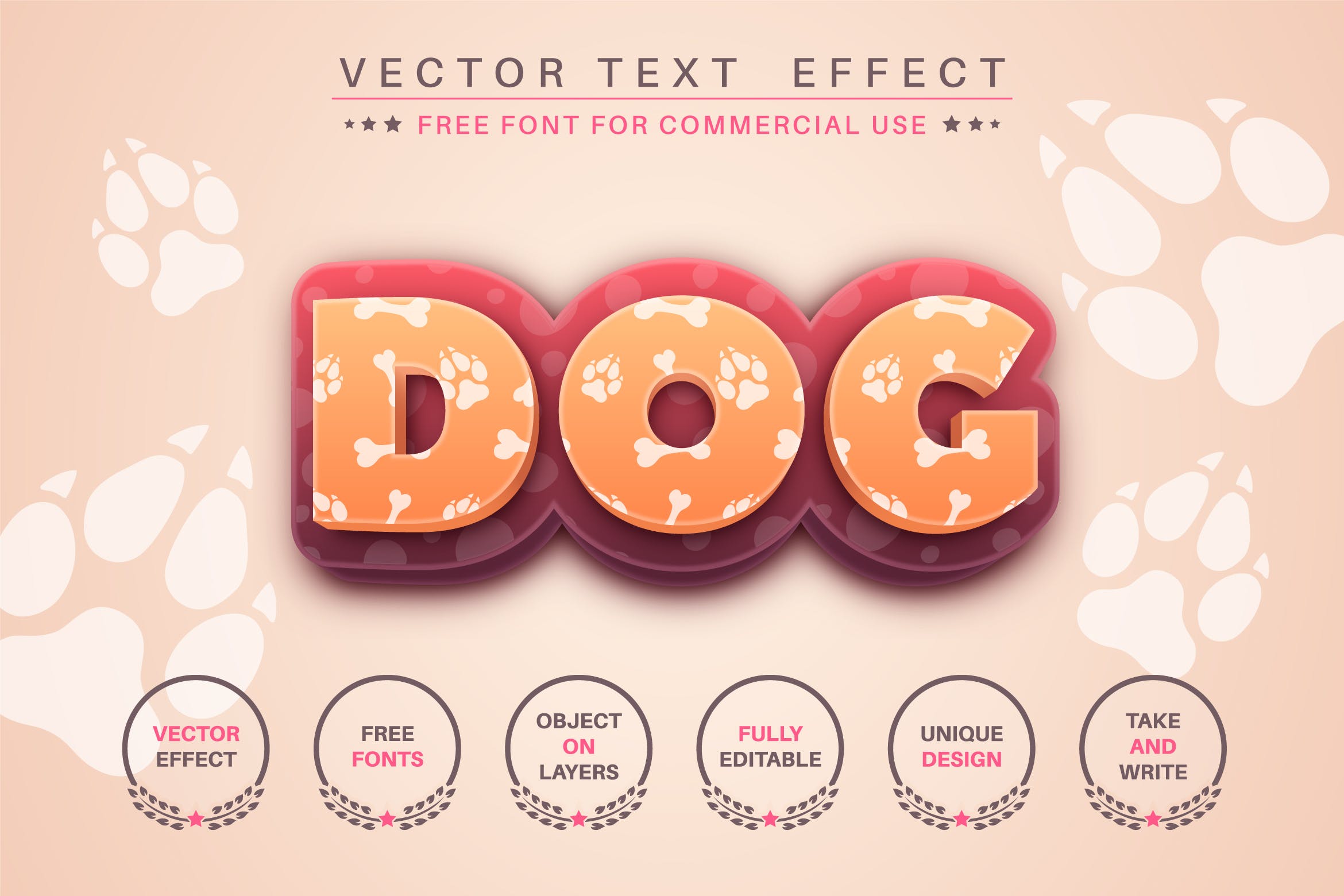 狗骨头脚印文字效果字体样式矢量素材 Big Dog – editable text effect, font style 图片素材 sucaiwan.com