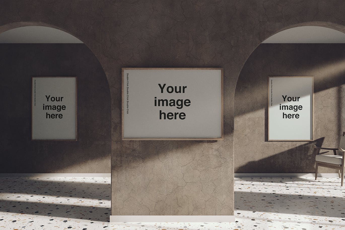 曲线拱门建筑画廊画框作品展示场景样机 Curved Gallery Scene Mockups 样机素材 sucaiwan.com