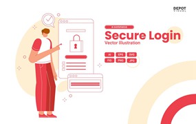 安全登录矢量插画 Secure Login Vector Illustration