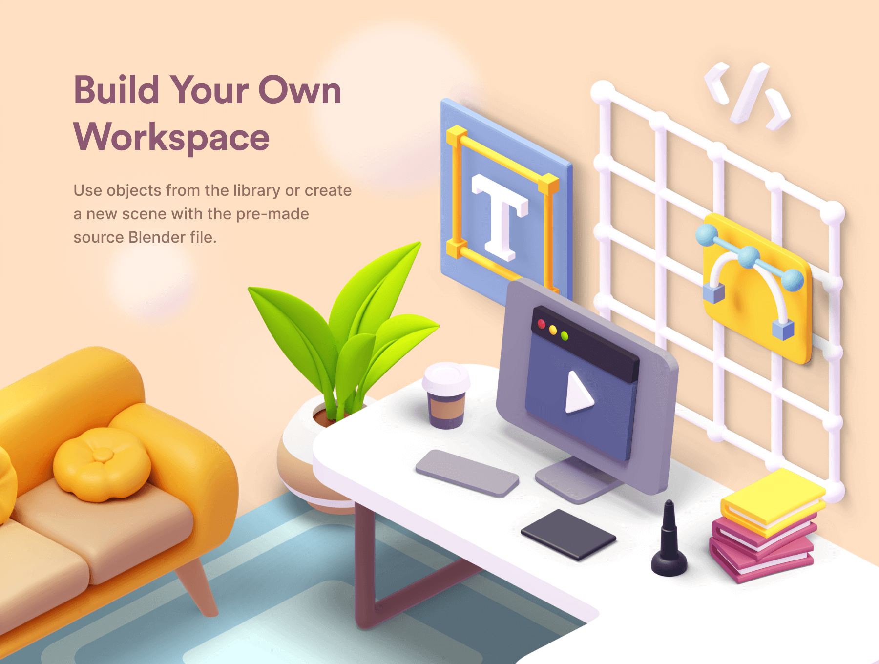 200多个3D独特预制色彩工作区等距场景包 Cubbies 3D Workspace Illustrations 图标素材 sucaiwan.com
