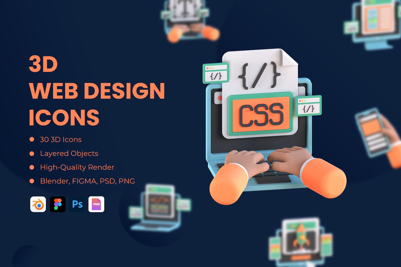 3D网页设计图标 3D Web Design Icons 图标素材 sucaiwan.com