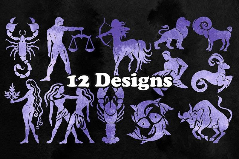 3套十二星座元素图案PS笔刷 笔刷资源 sucaiwan.com