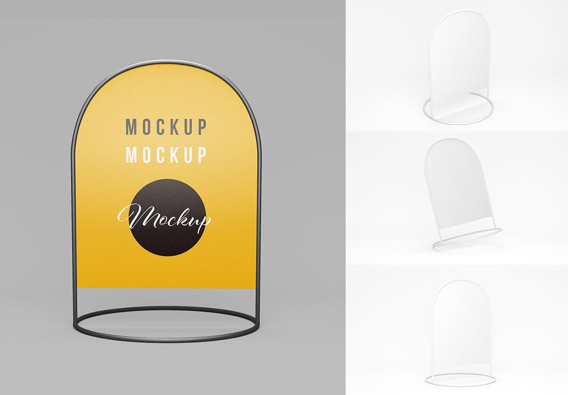 圆形A型支架板广告展示样机 Rounded A-Stand Board Set Mockup 样机素材 sucaiwan.com