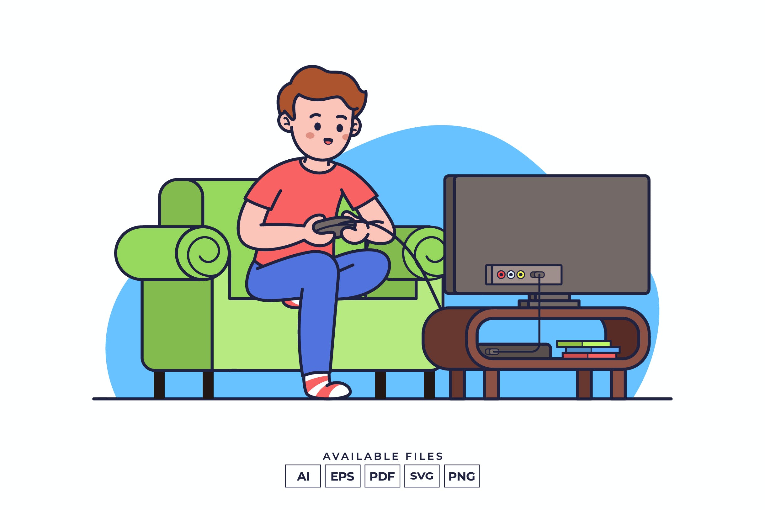 玩电子游戏场景矢量插画v3 Playing Video Game Illustration 图片素材 sucaiwan.com