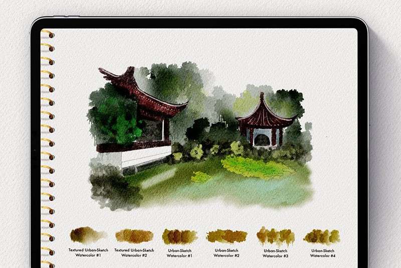 户外旅行水彩速写Procreate笔刷 笔刷资源 sucaiwan.com
