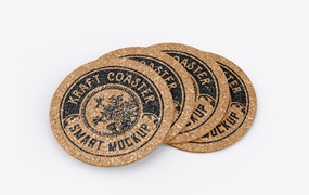圆形压木杯垫品牌设计样机 Round Cork Coaster Mockup