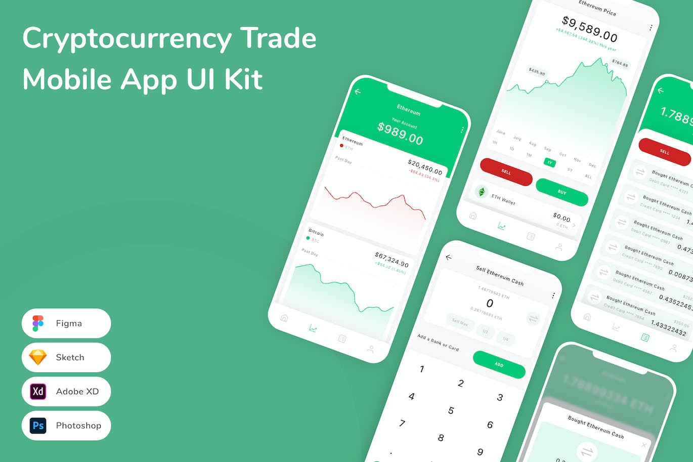 加密货币交易App应用程序UI工具包素材 Cryptocurrency Trade Mobile App UI Kit APP UI sucaiwan.com