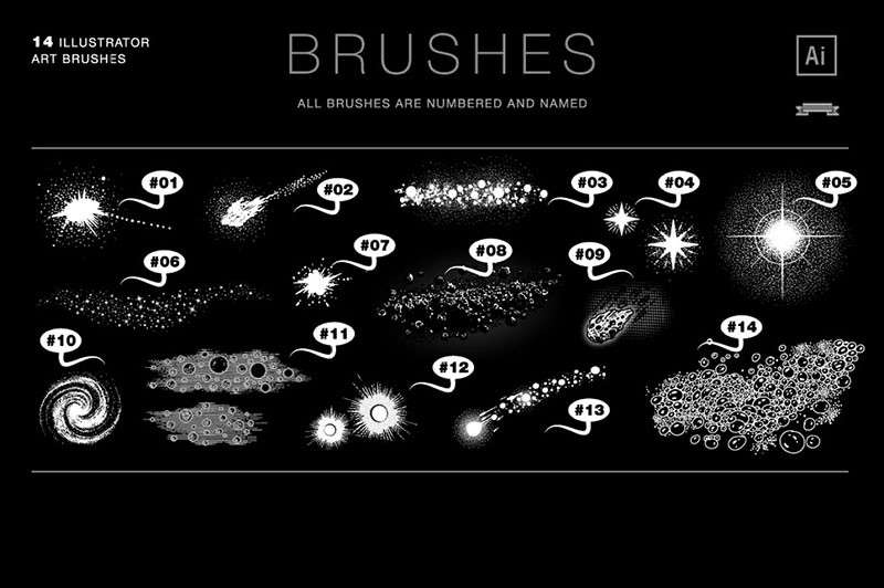 科幻漫画宇宙元素AI笔刷套装 笔刷资源 sucaiwan.com