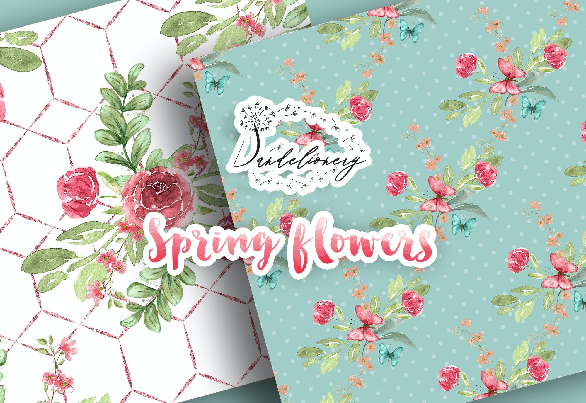 水彩春天花朵数码纸图案素材包 Spring flowers digital paper pack 设计素材 sucaiwan.com