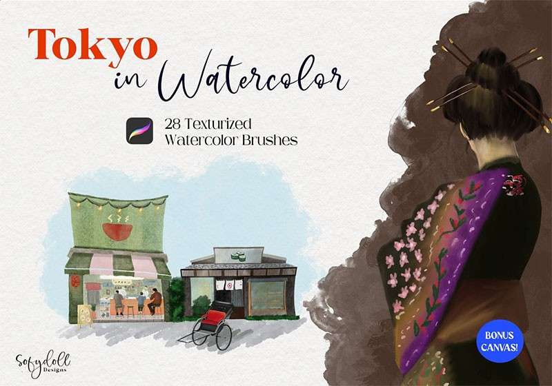 日式水彩画Procreate笔刷 笔刷资源 sucaiwan.com