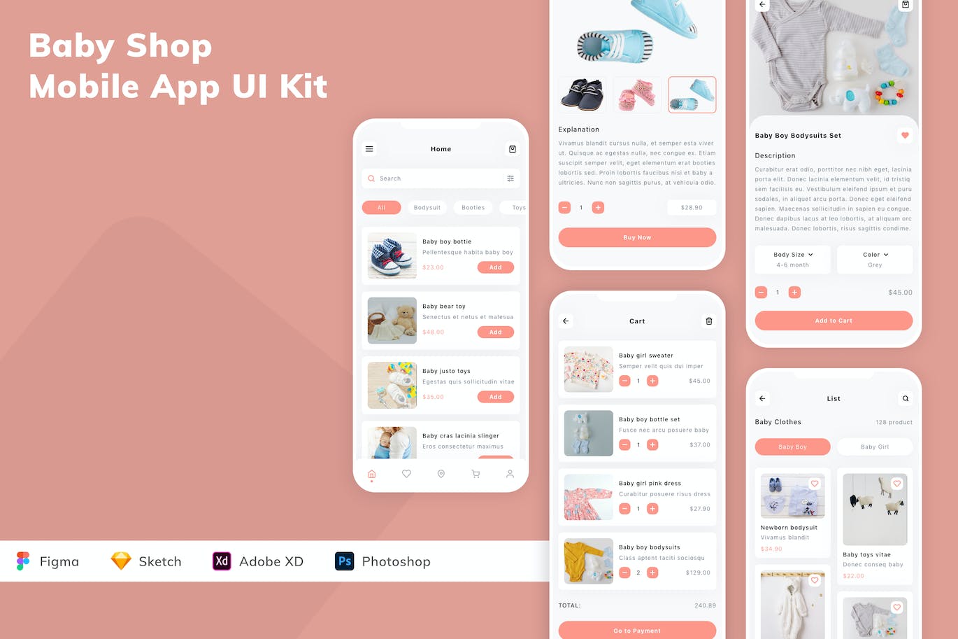 婴儿商店应用程序App设计UI工具包 Baby Shop Mobile App UI Kit APP UI sucaiwan.com