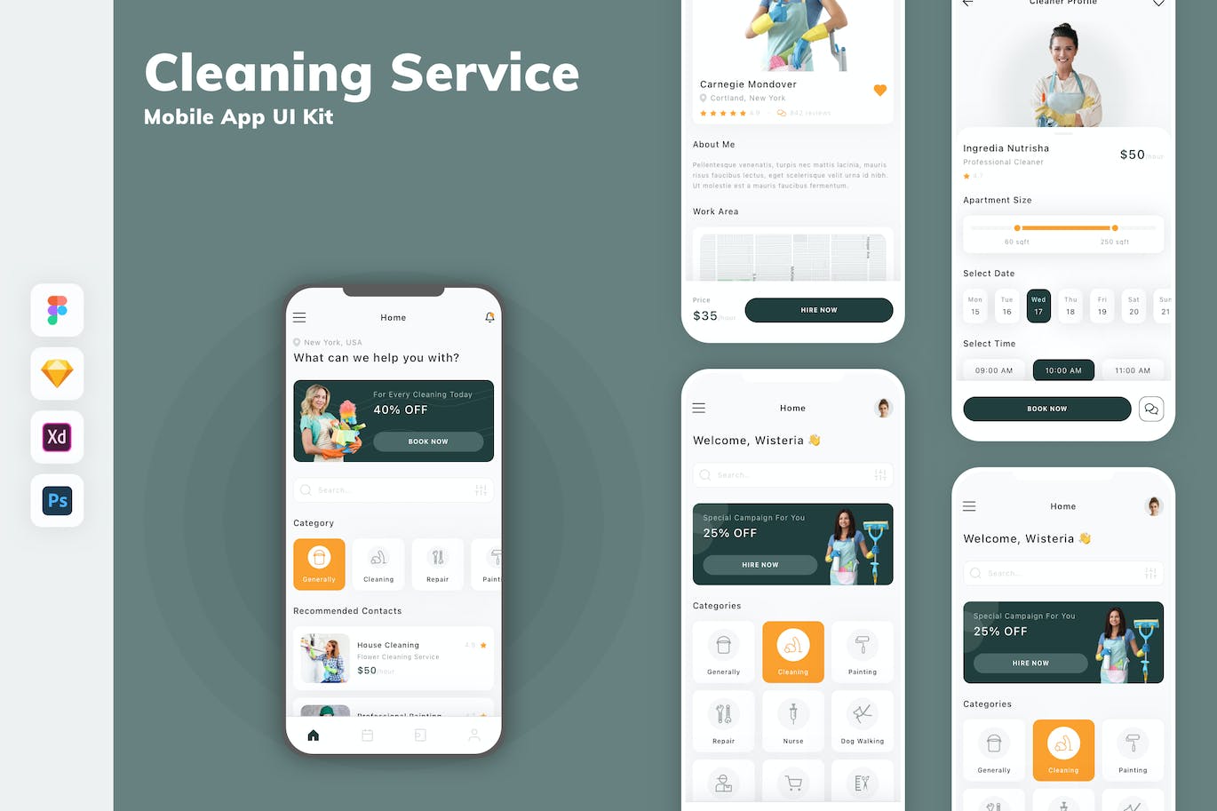 清洁服务App移动应用设计UI工具包 Cleaning Service Mobile App UI Kit APP UI sucaiwan.com