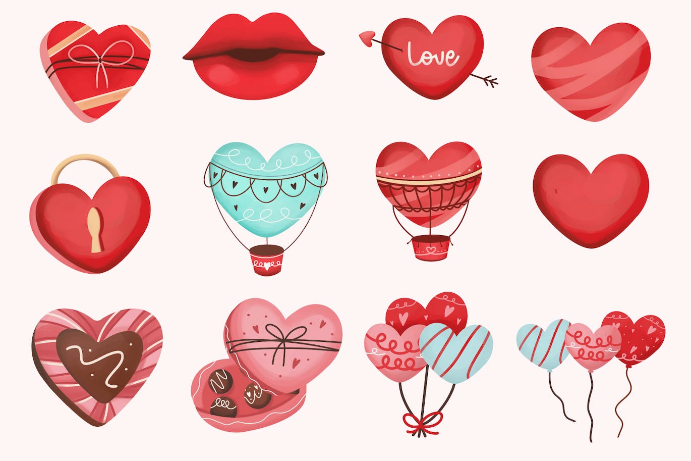 情人节爱心形状元素插画 Valentine’s Day Illustrations 图标素材 sucaiwan.com