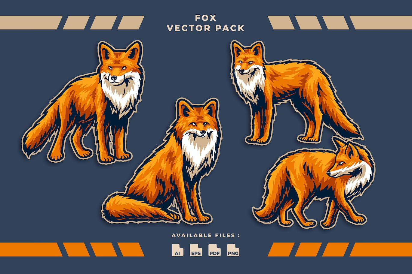 狐狸动物矢量插画 Fox Animal Vector Illustration Pack 图片素材 sucaiwan.com