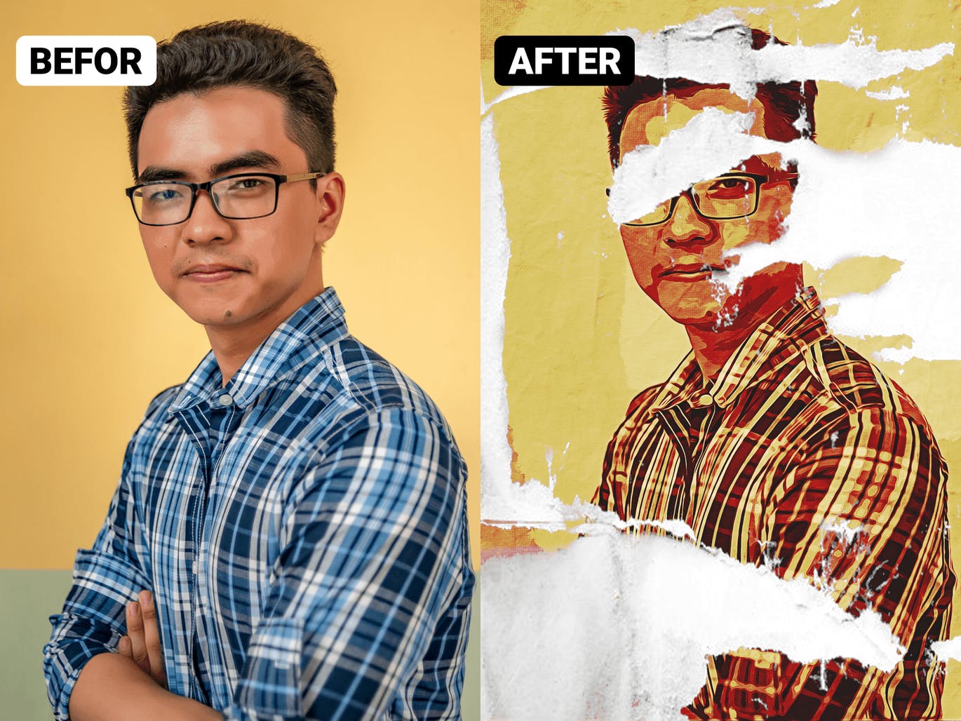 剪纸复古海报特效ps动作 Paper Cutout Retro Poster 插件预设 sucaiwan.com