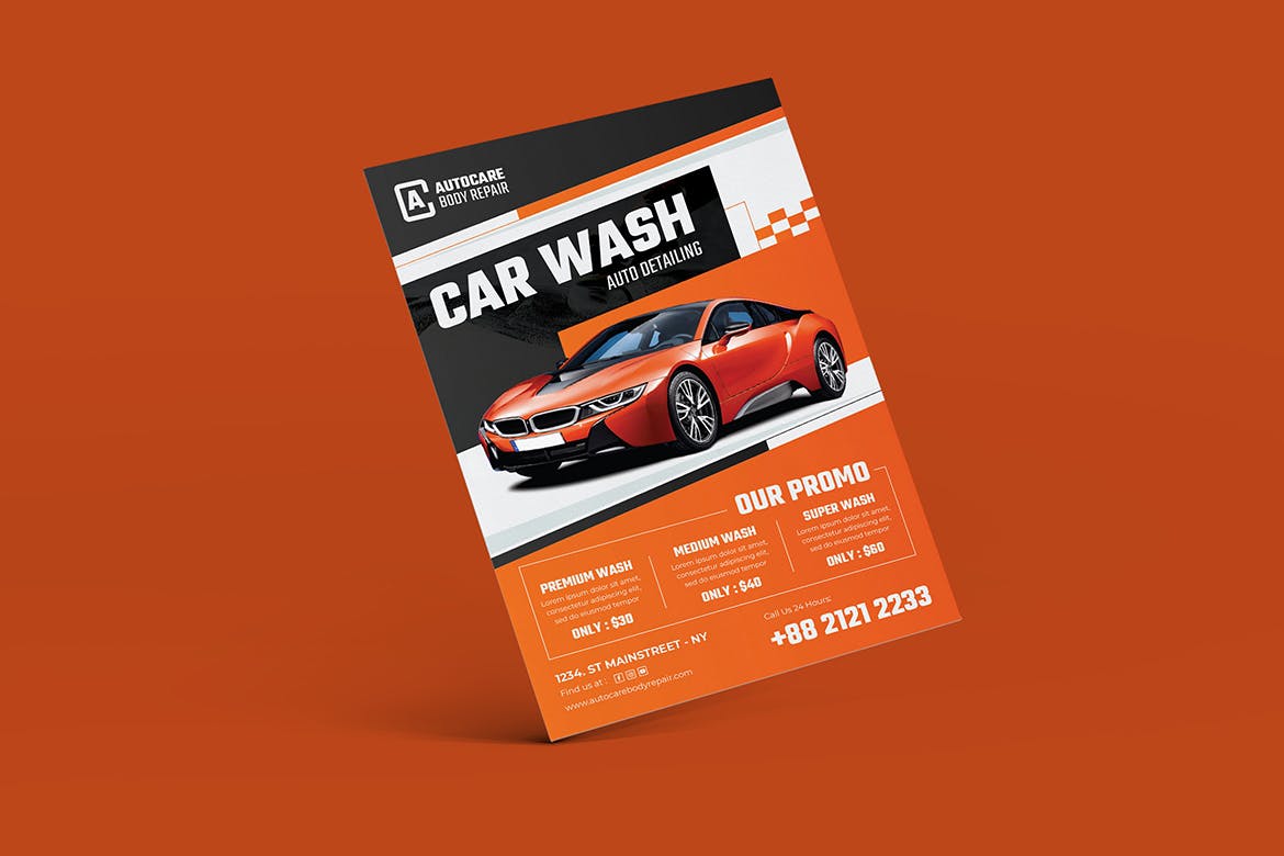 洗车服务海报模板 Car Wash Flyer Template Set 设计素材 sucaiwan.com
