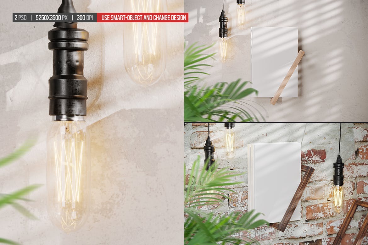 木壁架精装书封面设计样机模板 Hardcover Book On Wooden Wall Holder Mockup 样机素材 sucaiwan.com