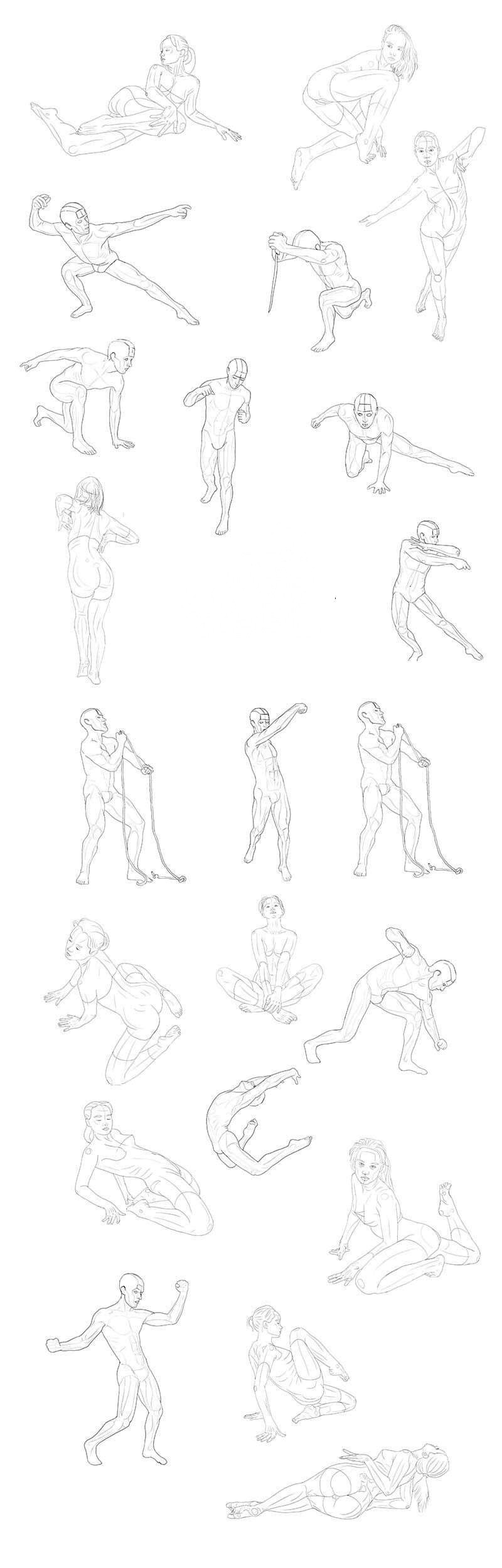 300+人体结构动态线稿素材PS笔刷，画师必备 笔刷资源 sucaiwan.com