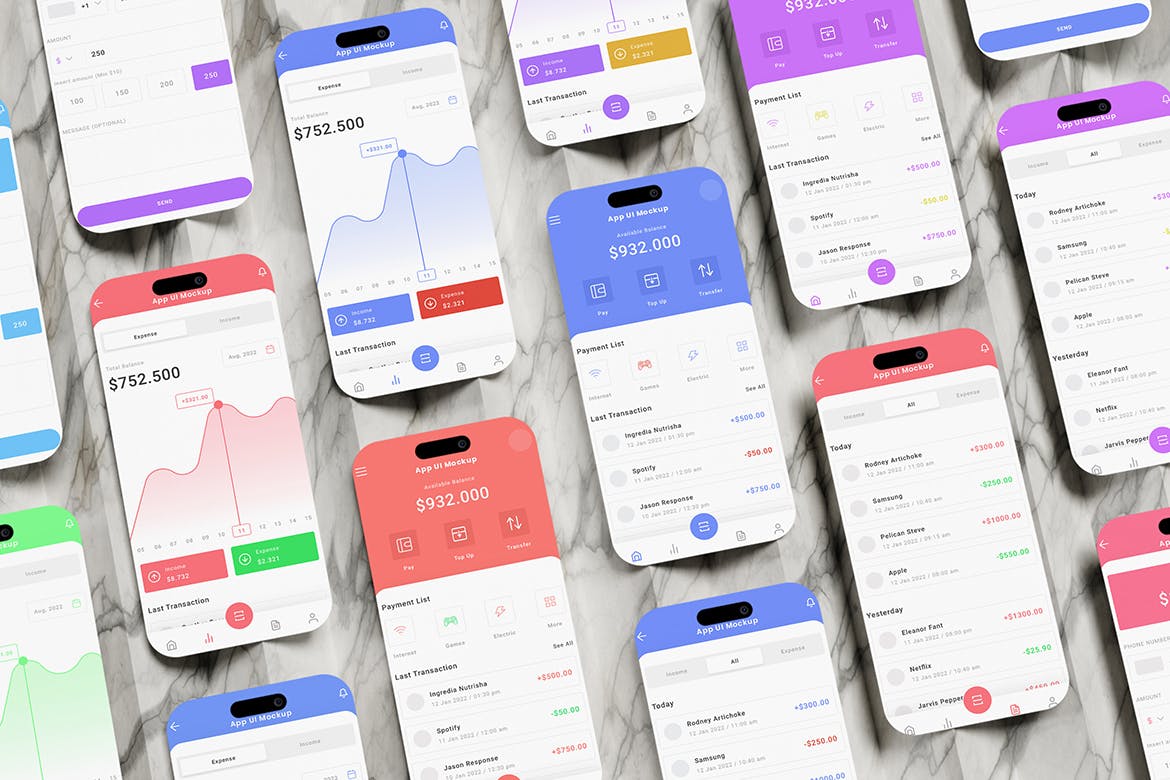 手机屏幕应用程序UI演示样机 Screen App UI Mockup with Variant Background 样机素材 sucaiwan.com