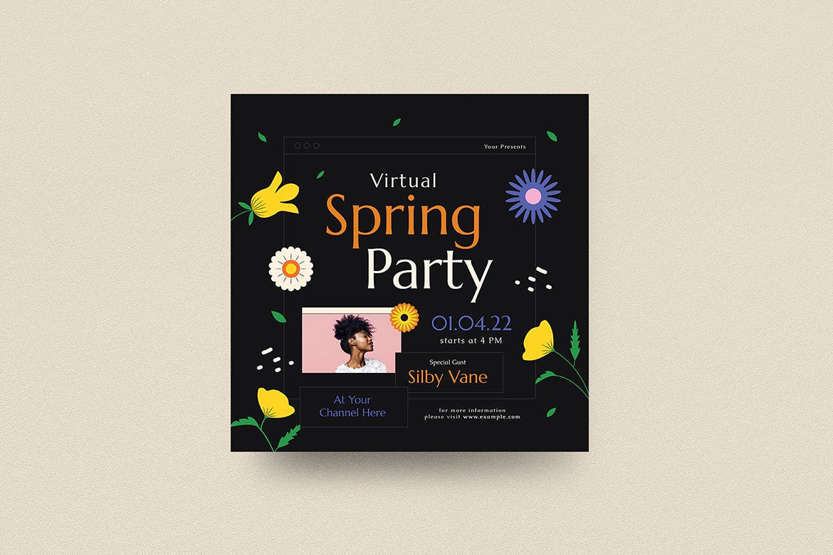 春季派对活动宣传单模板 Virtual Spring Party Event Flyer Set 设计素材 sucaiwan.com