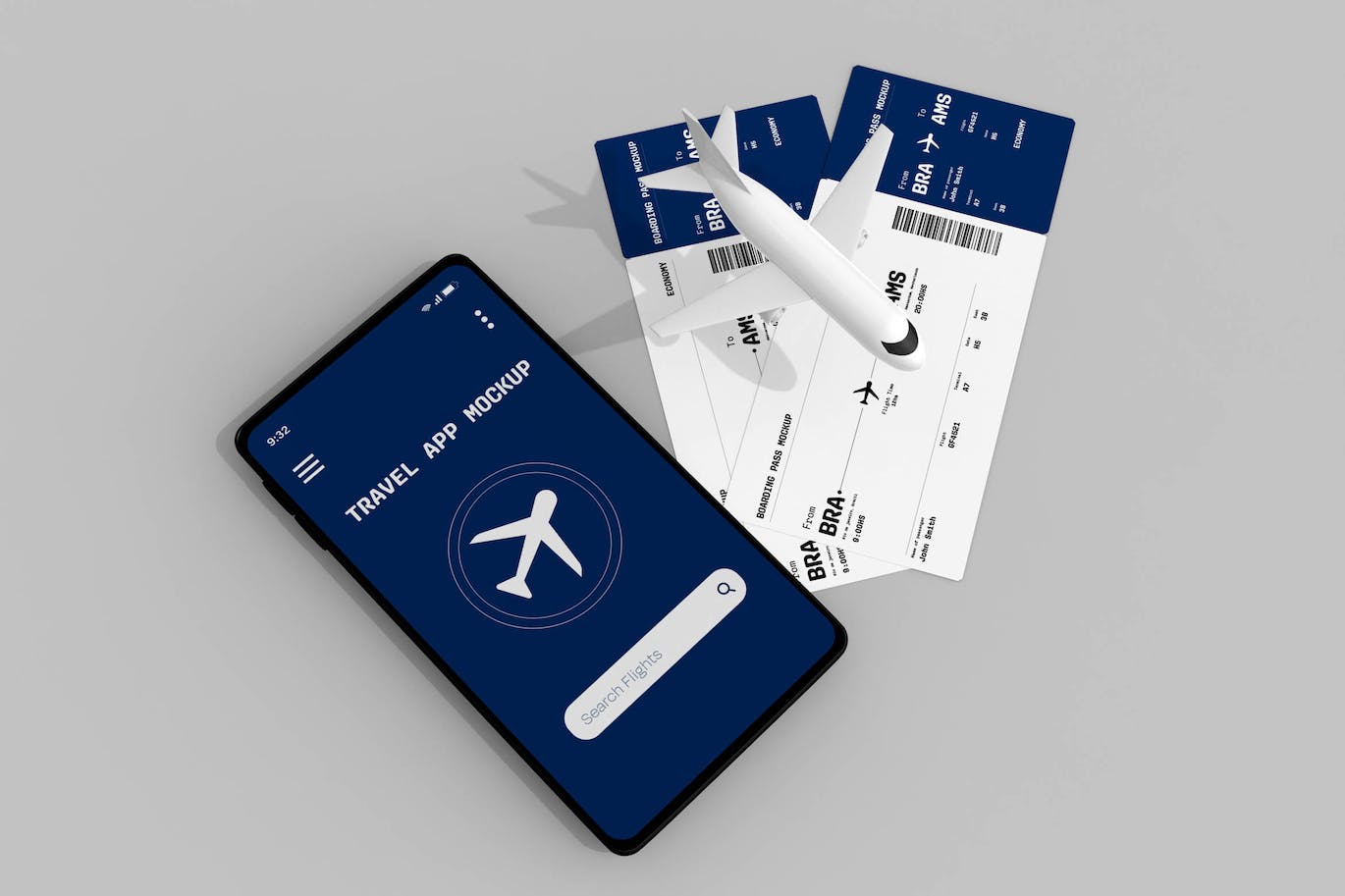 手机屏幕&登机牌设计展示样机 Travel App & Boarding Pass Mockup 样机素材 sucaiwan.com