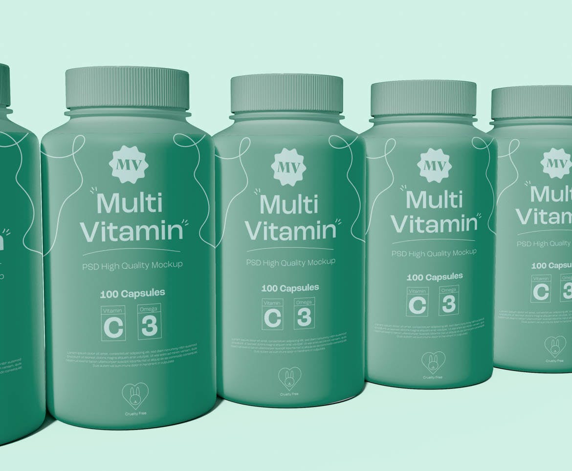 排列视图药品瓶包装展示样机 Pills Bottles Mockup 样机素材 sucaiwan.com