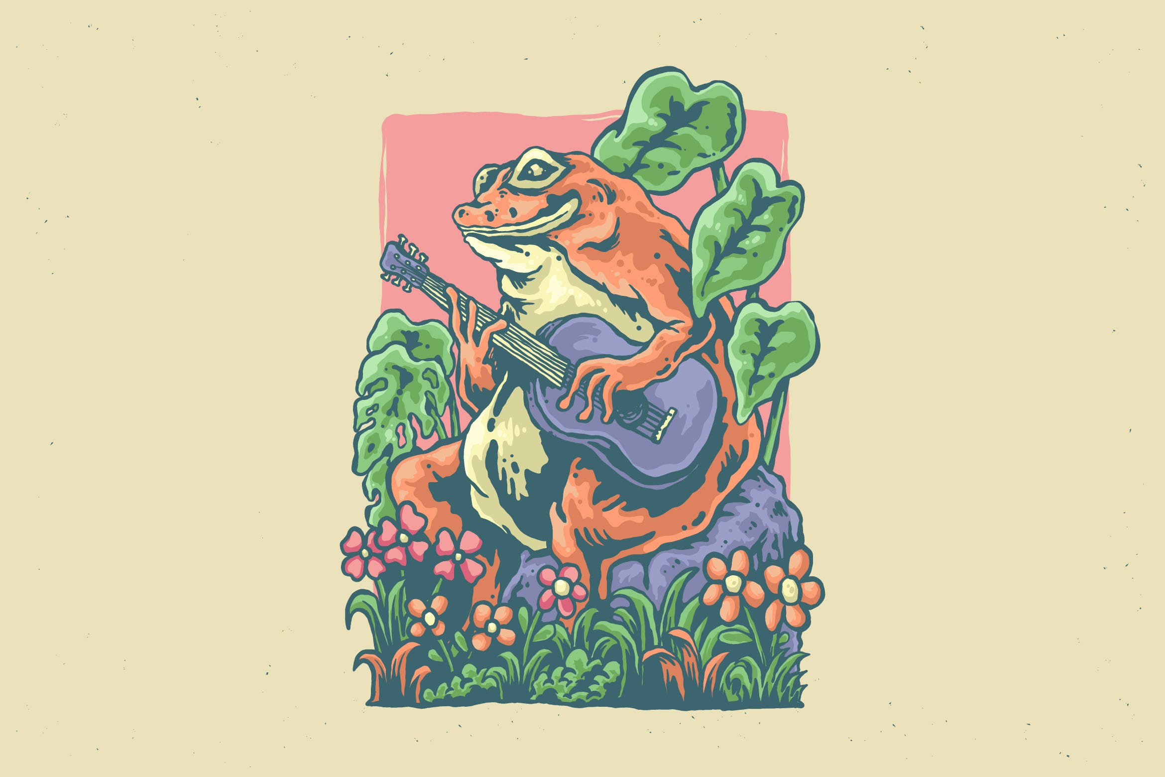 弹吉他青蛙设计插画 illustration of frog playing guitar design 图片素材 sucaiwan.com