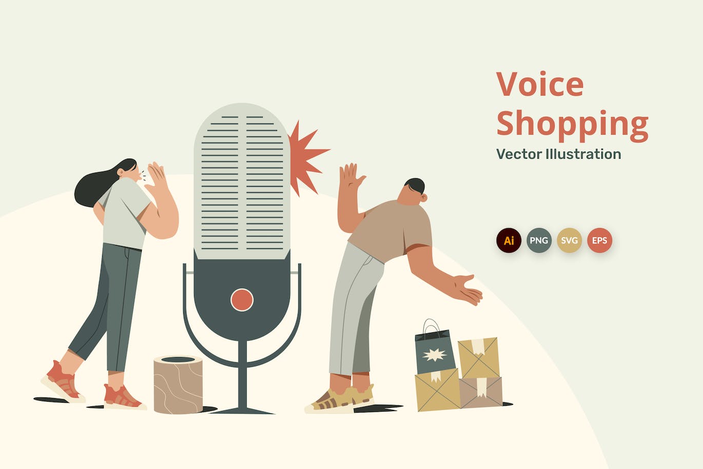 语音助手购物插画 Voice Assistant Illustration 图片素材 sucaiwan.com