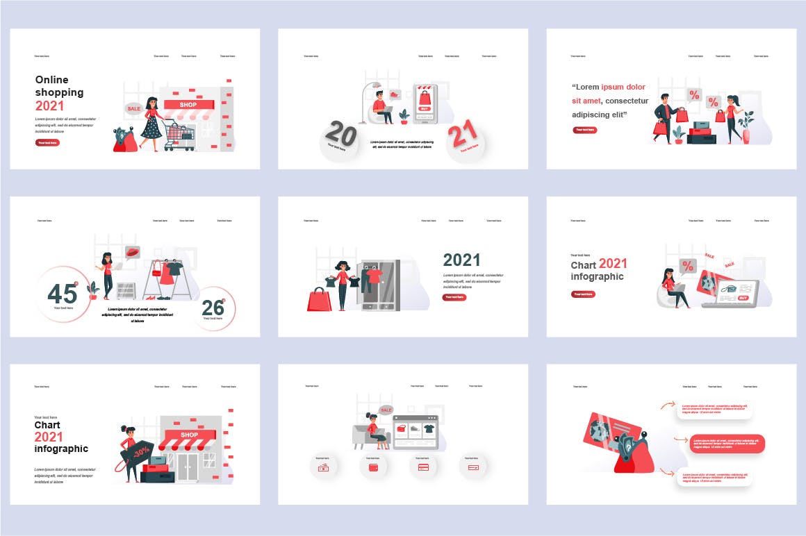 电子商务扁平插画数据可视化PPT动画幻灯片模板 Commerce Flat Illustration Powerpoint Template 幻灯图表 sucaiwan.com