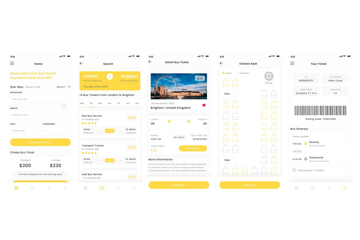 公共汽车站、预订和汽车旅行票务应用程序UI模板 Bus Station, Booking & Coach Travel Ticket App UI APP UI sucaiwan.com