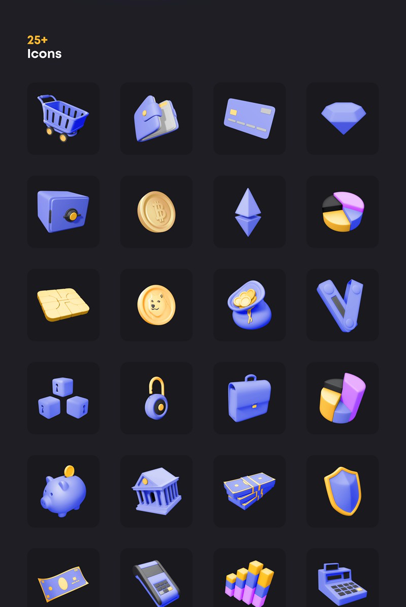 25个易于自定义3D图标包金融登陆应用程序演示图标 3D Icon Pack Finance 图标素材 sucaiwan.com
