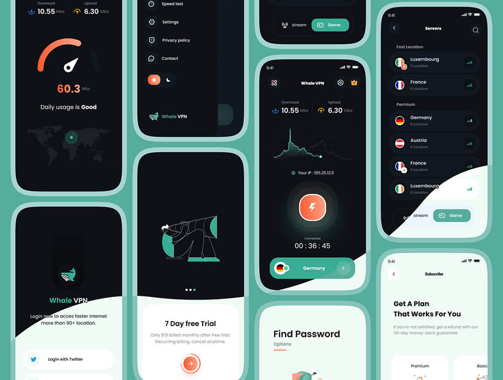 VPN移动应用程序UI套件 APP UI sucaiwan.com
