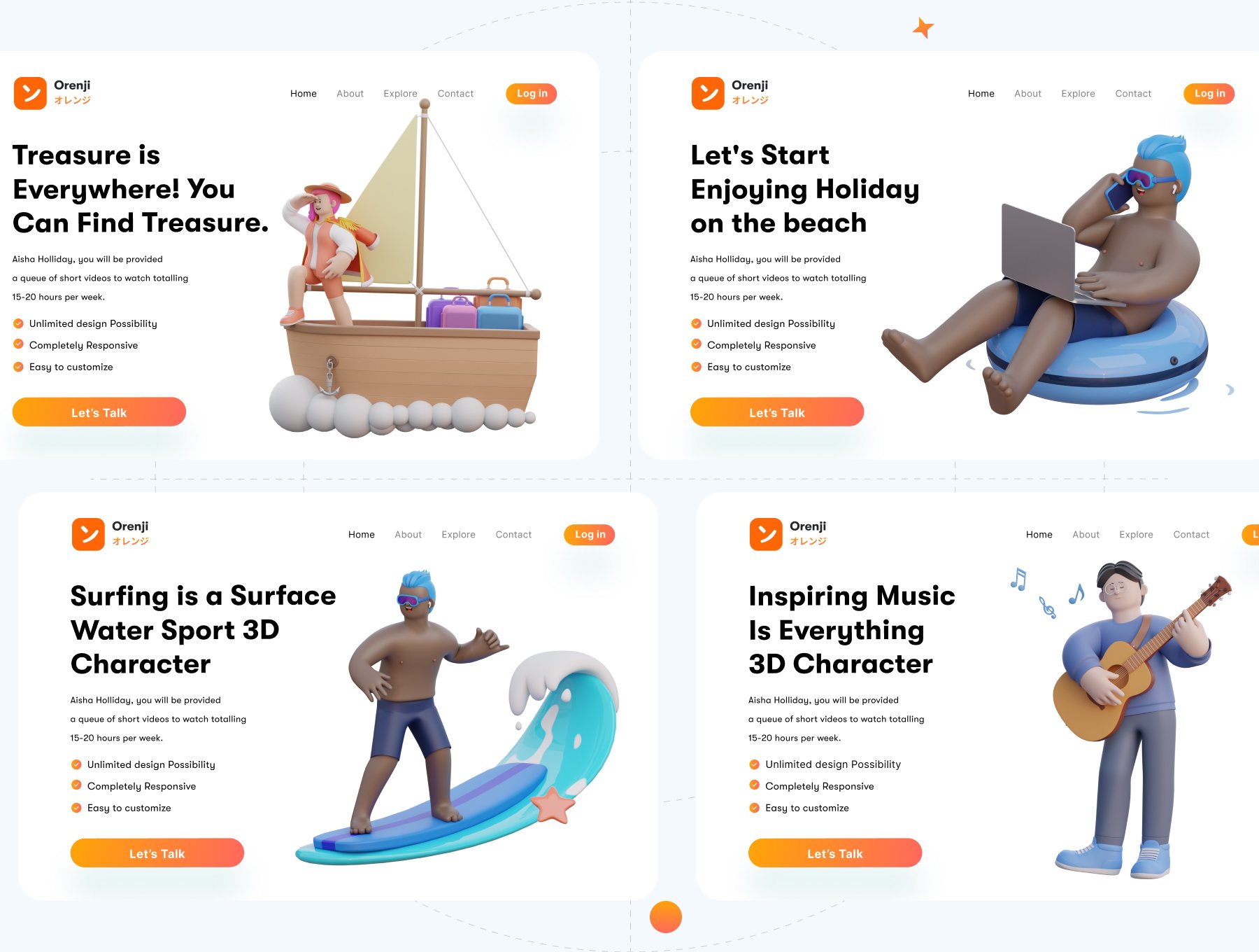 高质量三维渲染卡通度假游玩娱乐3D人物角色素材 Aisha – Holiday 3D Character Pack 图标素材 sucaiwan.com